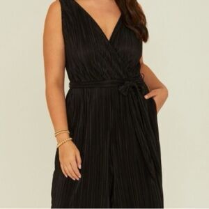 Arula black plisse tie-waist jumpsuit size X (L-XL)